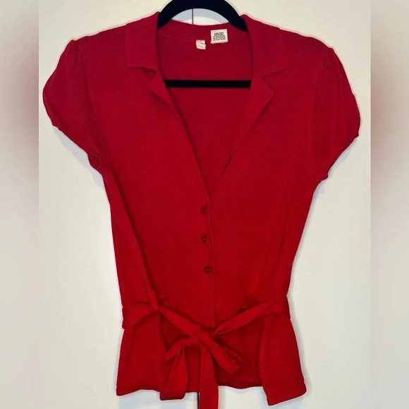 Anthropologie Moth Red Button-down Sweater with Tie waist Size L - Picture 1 of 5